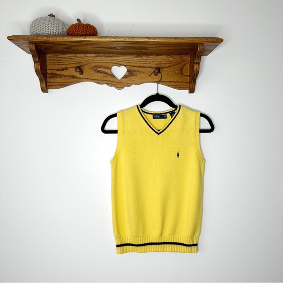 Polo Ralph Lauren Yellow V-Neck Sweater Vest Made In Japan Vintage 90s Medium - Picture 1 of 4